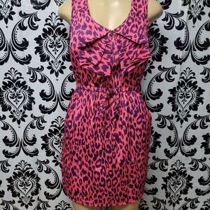 BeBop Pink and Black Leopard Ruffle Tie-Waist Mini Dress
